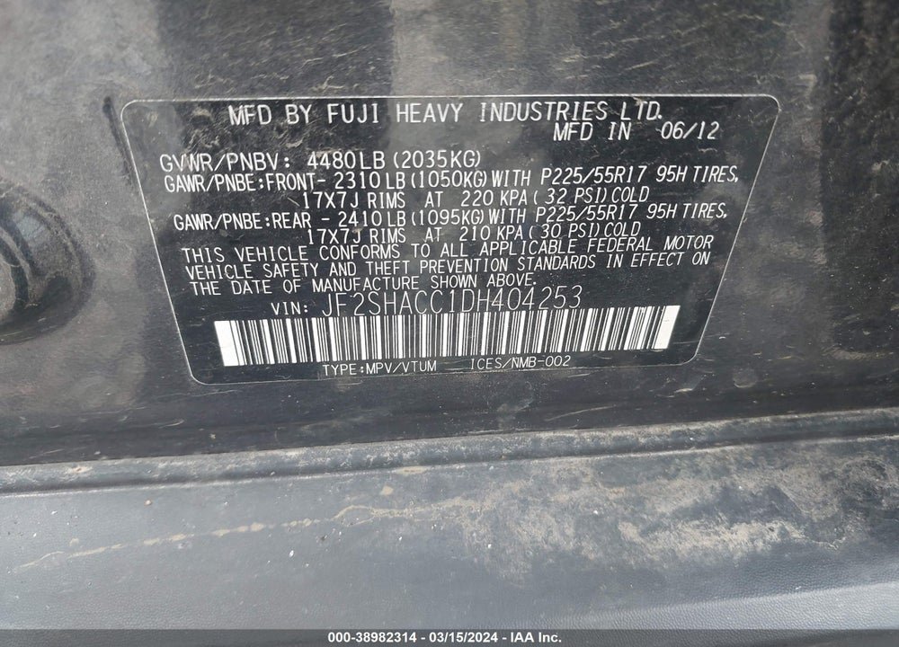 2013 SUBARU FORESTER 2.5X PREMIUM VIN: JF2SHACC1DH404253