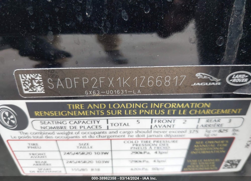 2019 JAGUAR E-PACE SE VIN: SADFP2FX1K1Z66817