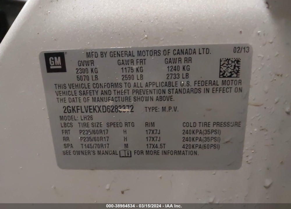 2013 GMC TERRAIN SLT-1 VIN: 2GKFLVEKXD6283372
