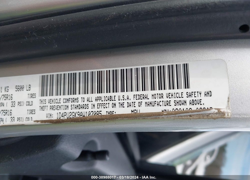 2010 DODGE NITRO SE VIN: 1D4PU2GK9AW107085