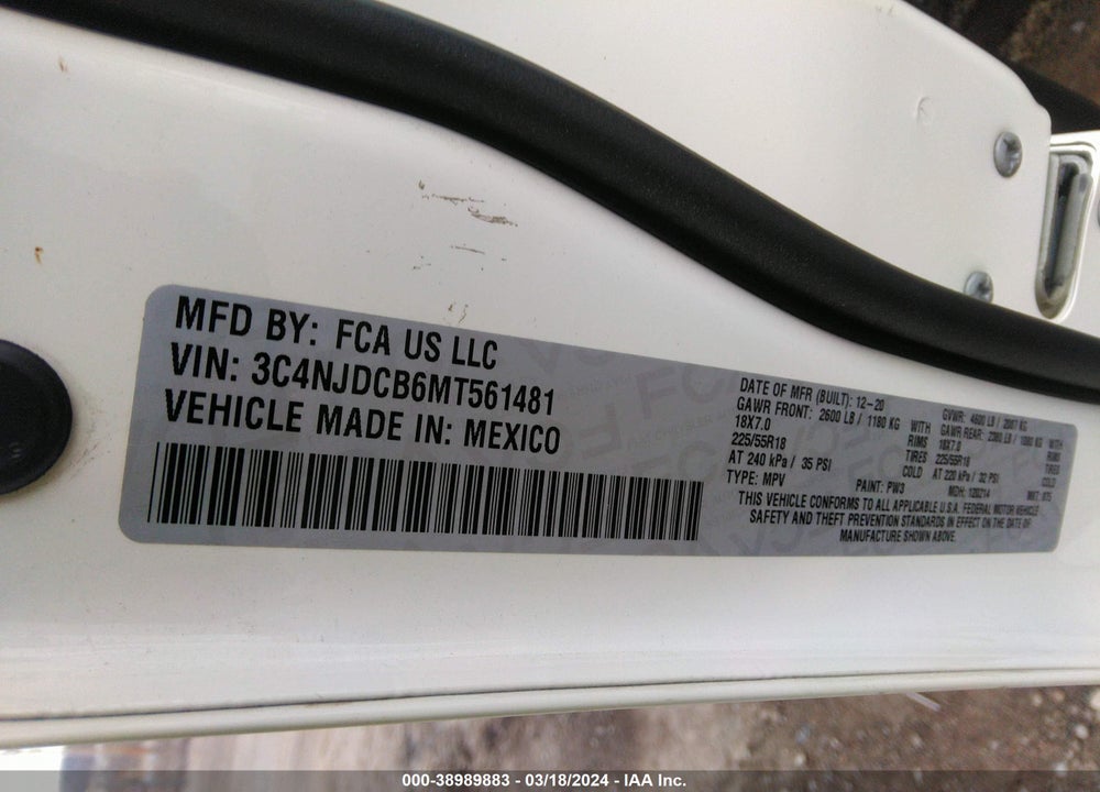 2021 JEEP COMPASS LIMITED 4X4 VIN: 3C4NJDCB6MT561481