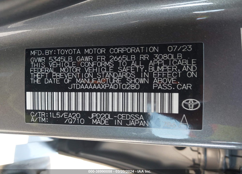 2023 TOYOTA MIRAI XLE VIN: JTDAAAAAXPA010280