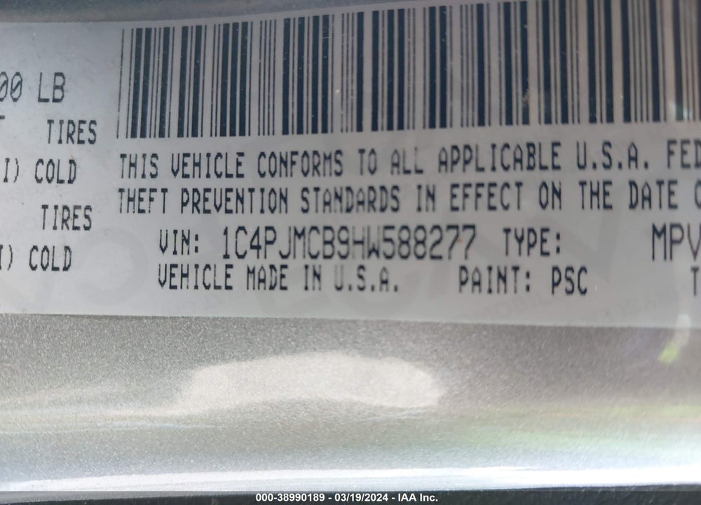 2017 JEEP CHEROKEE LATITUDE 4X4 VIN: 1C4PJMCB9HW588277