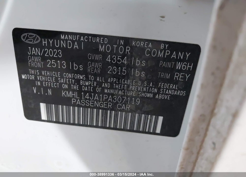 2023 HYUNDAI SONATA SEL VIN: KMHL14JA1PA307119
