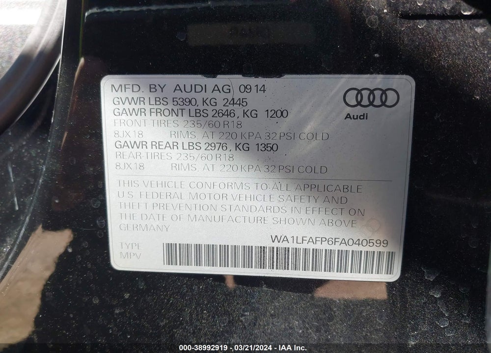 2015 AUDI Q5 2.0T PREMIUM VIN: WA1LFAFP6FA040599