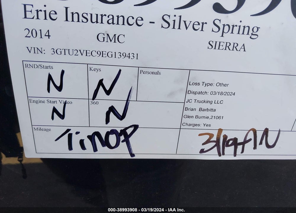 2014 GMC SIERRA 1500 SLT VIN: 3GTU2VEC9EG139431
