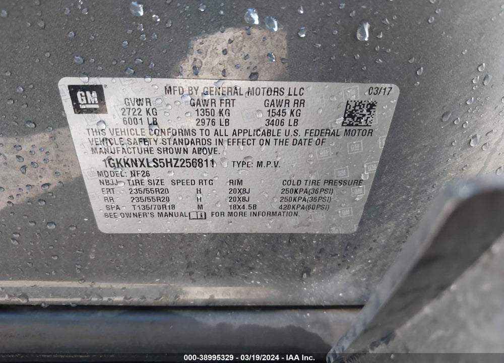 2017 GMC ACADIA DENALI VIN: 1GKKNXLS5HZ256811