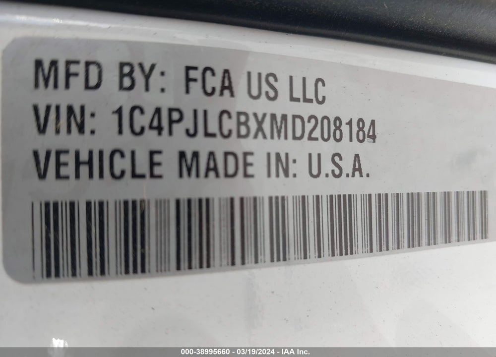 2021 JEEP CHEROKEE LATITUDE 4X4 VIN: 1C4PJLCBXMD208184