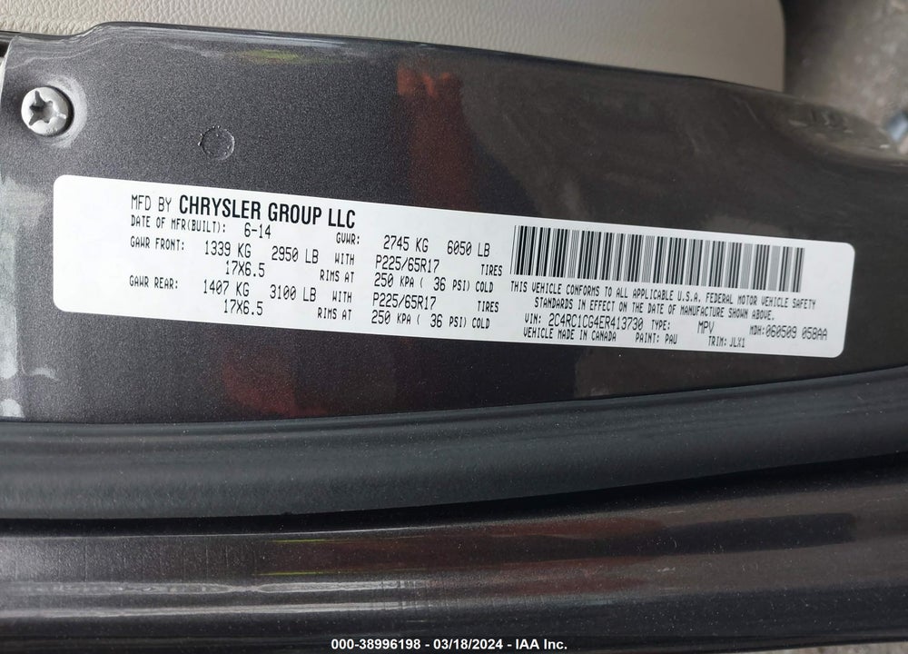2014 CHRYSLER TOWN & COUNTRY TOURING-L 30TH ANNIVERSARY VIN: 2C4RC1CG4ER413730