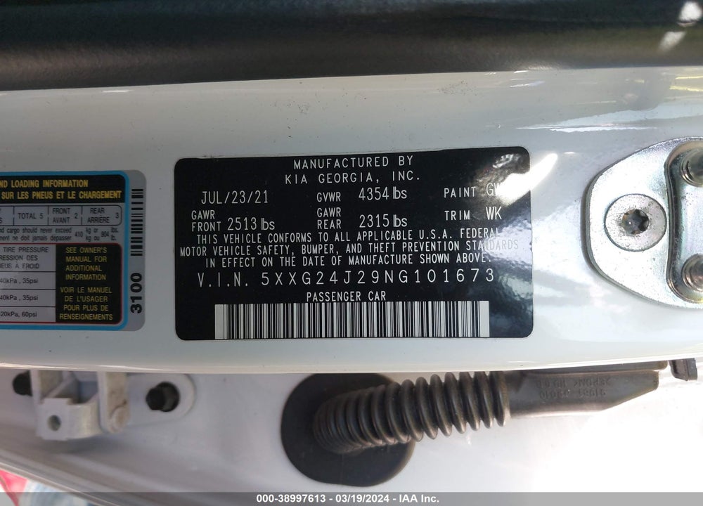 2022 KIA K5 LX VIN: 5XXG24J29NG101673