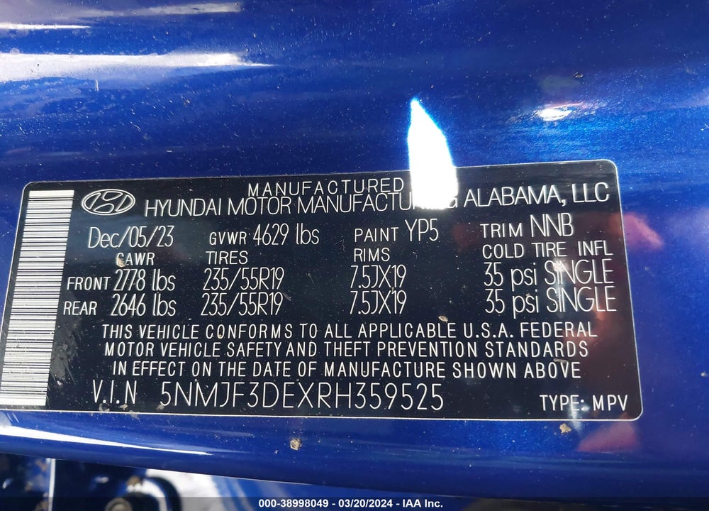 2024 HYUNDAI TUCSON SEL VIN: 5NMJF3DEXRH359525