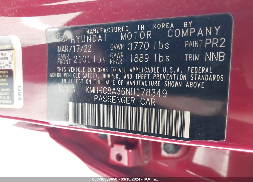 2022 HYUNDAI VENUE SEL VIN: KMHRC8A36NU178349