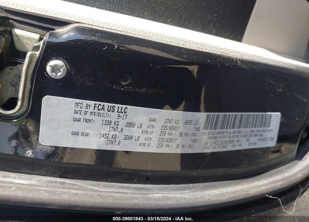 2018 CHRYSLER PACIFICA LX VIN: 2C4RC1CG3JR128088