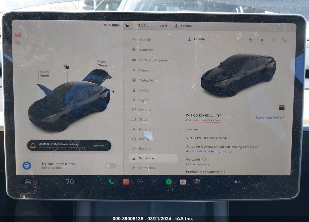 2021 TESLA MODEL Y PERFORMANCE DUAL MOTOR ALL-WHEEL DRIVE VIN: 5YJYGDEF3MF267109