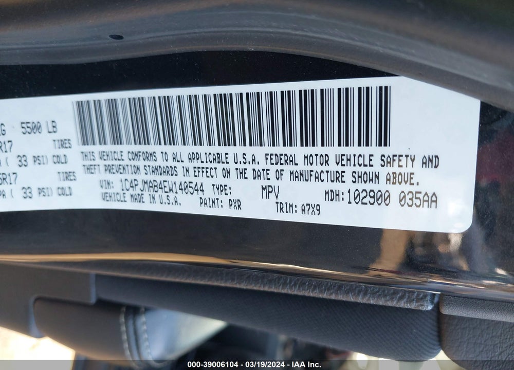 2014 JEEP CHEROKEE SPORT VIN: 1C4PJMAB4EW140544