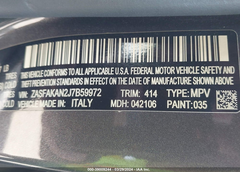 2018 ALFA ROMEO STELVIO AWD VIN: ZASFAKAN2J7B59972