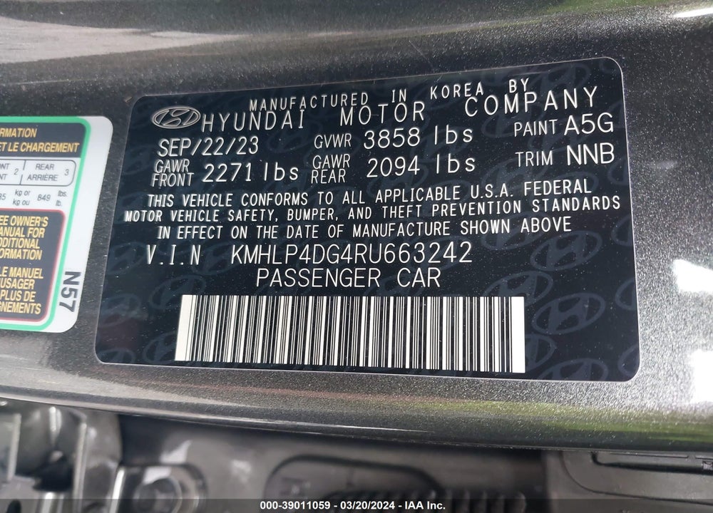 2024 HYUNDAI ELANTRA VIN: KMHLP4DG4RU663242
