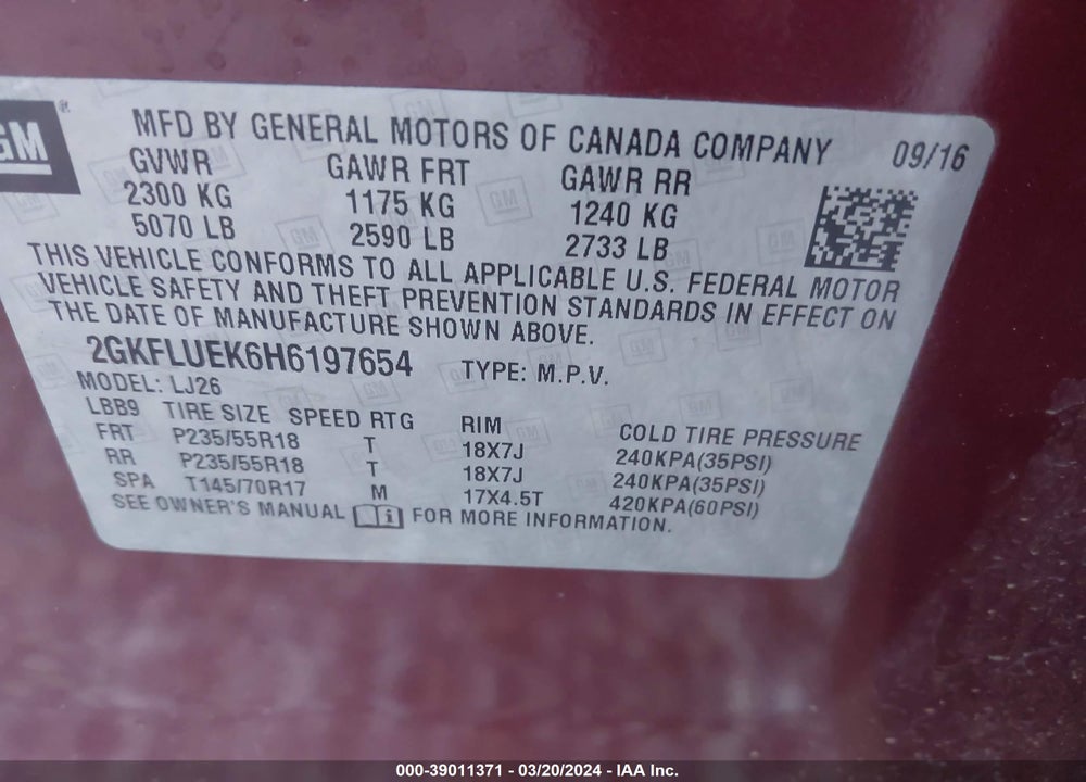 2017 GMC TERRAIN SLT VIN: 2GKFLUEK6H6197654