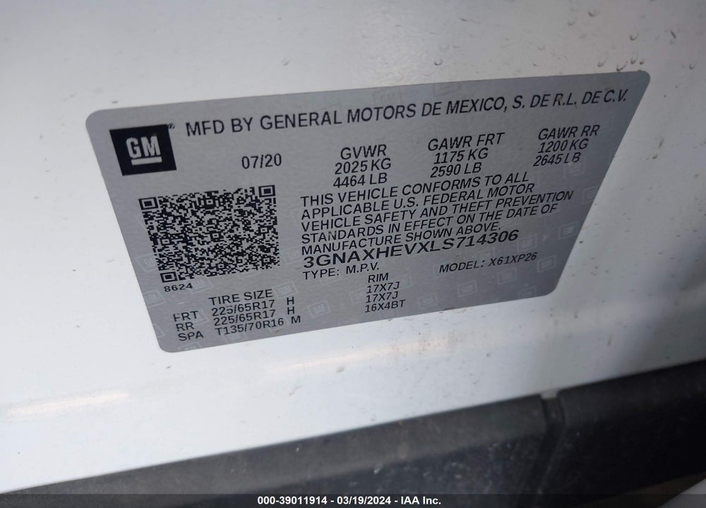 2020 CHEVROLET EQUINOX FWD LS VIN: 3GNAXHEVXLS714306