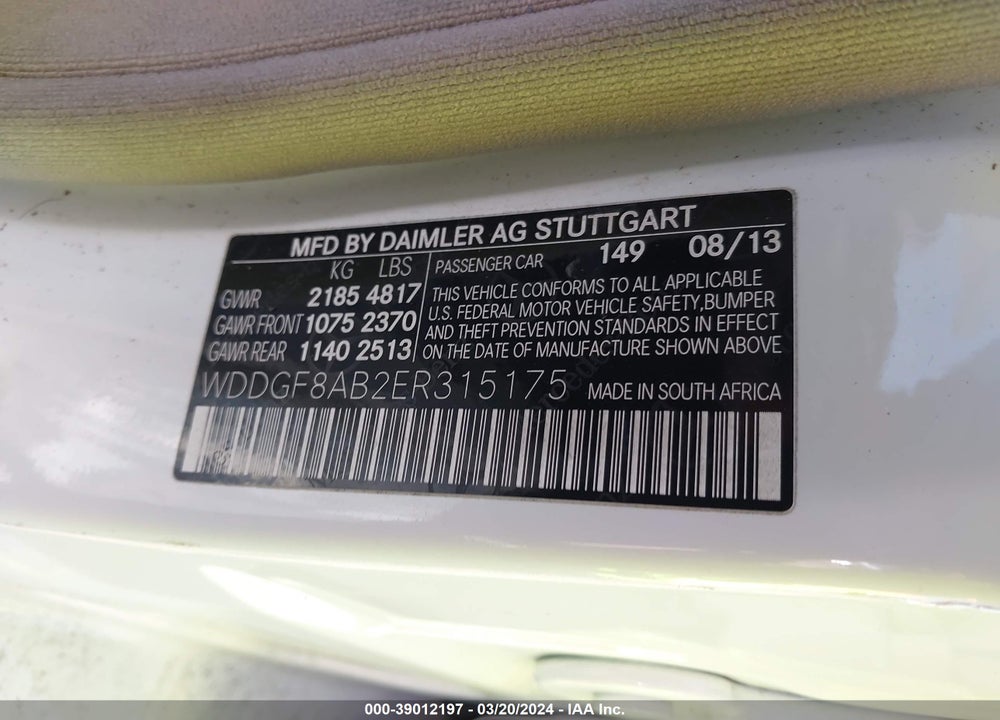 2014 MERCEDES-BENZ C 300 LUXURY 4MATIC/SPORT 4MATIC VIN: WDDGF8AB2ER315175