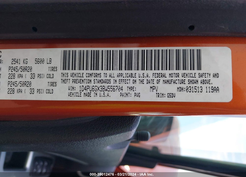 2011 DODGE NITRO DETONATOR VIN: 1D4PU6GX3BW556704