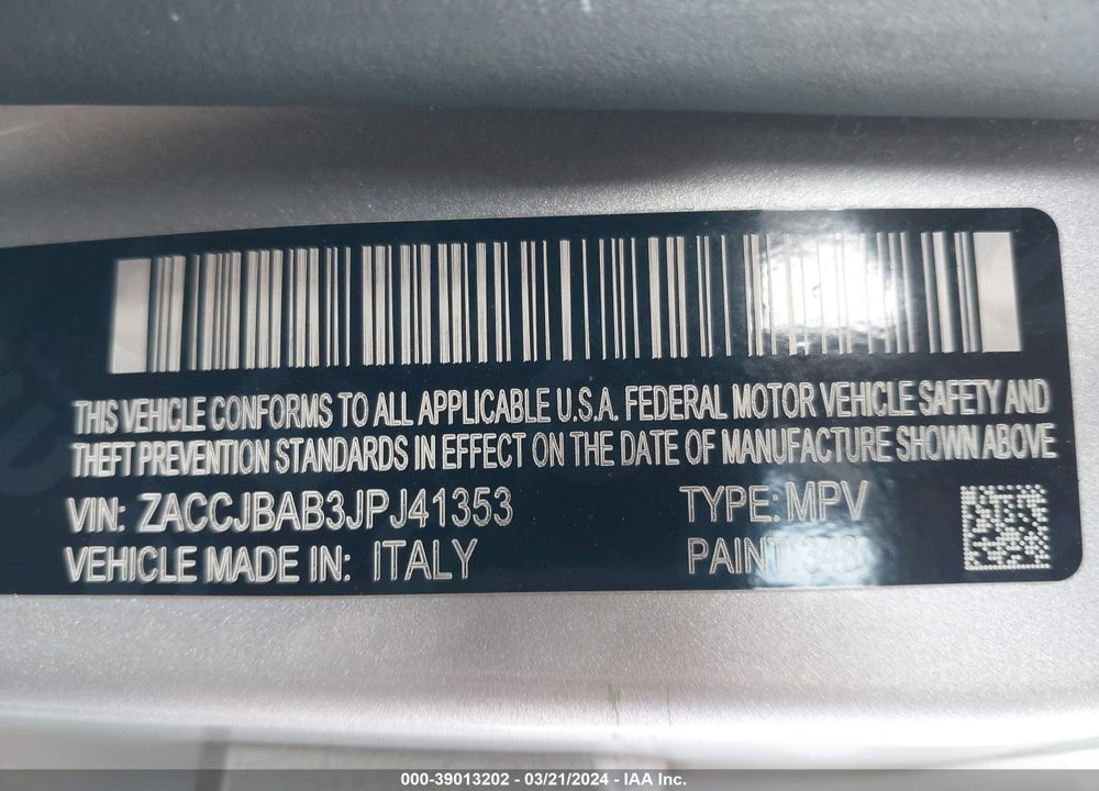 2018 JEEP RENEGADE SPORT 4X4 VIN: ZACCJBAB3JPJ41353