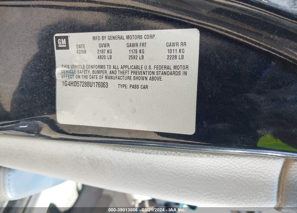 2008 BUICK LUCERNE CXL VIN: 1G4HD57288U176063