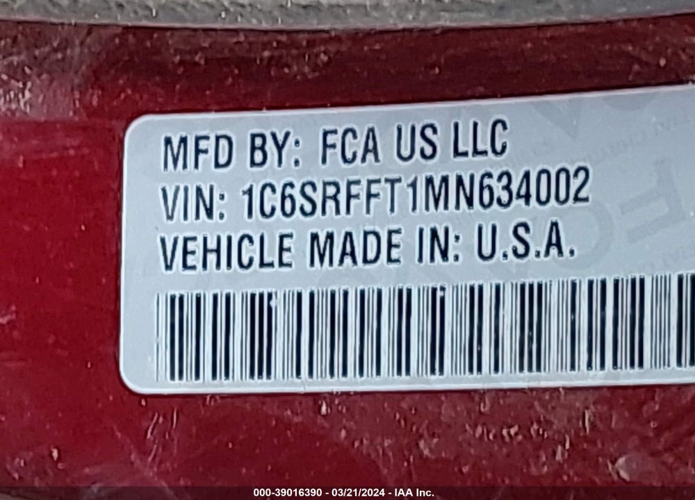 2021 RAM 1500 BIG HORN 4X4 5'7 BOX VIN: 1C6SRFFT1MN634002