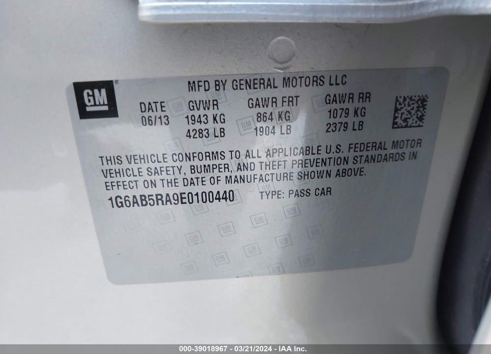 2014 CADILLAC ATS LUXURY VIN: 1G6AB5RA9E0100440