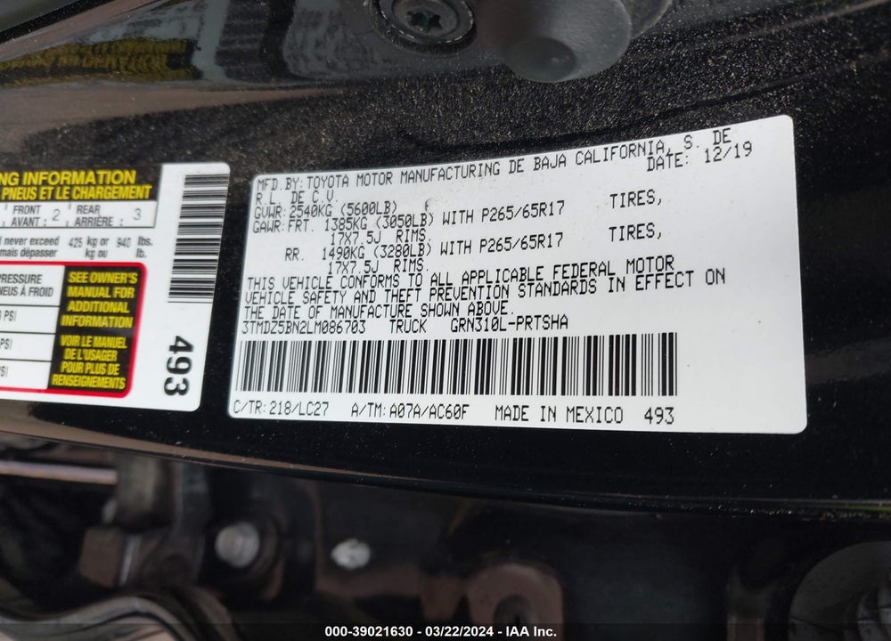 2020 TOYOTA TACOMA TRD SPORT VIN: 3TMDZ5BN2LM086703