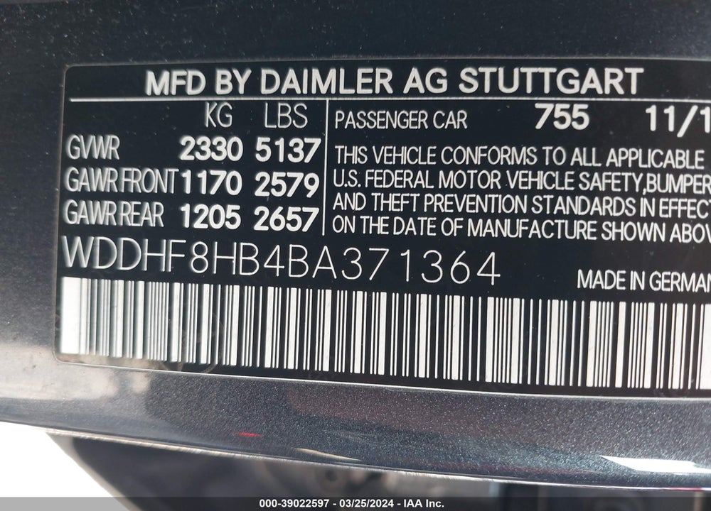 2011 MERCEDES-BENZ E 350 4MATIC VIN: WDDHF8HB4BA371364