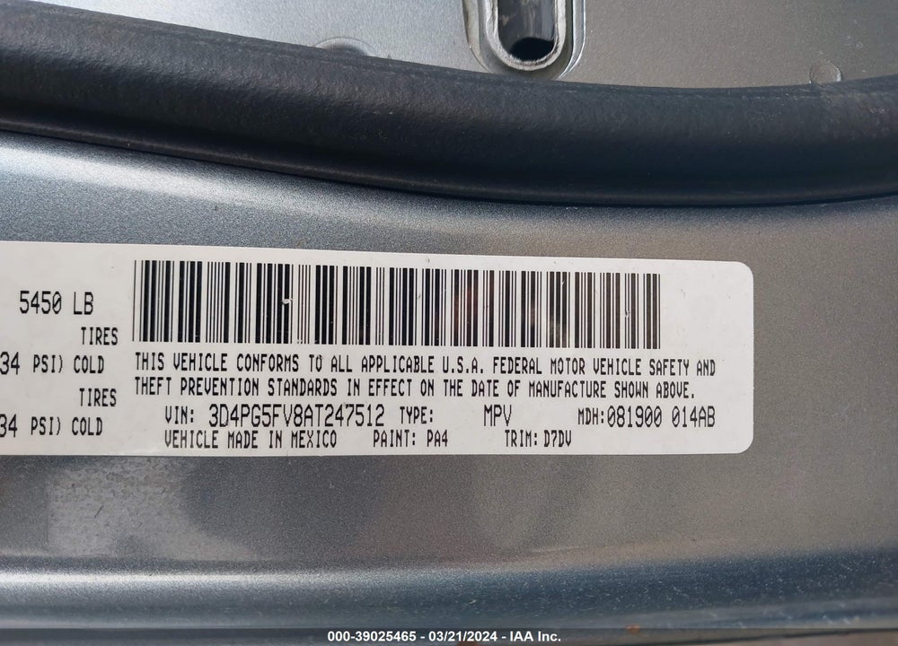 2010 DODGE JOURNEY SXT VIN: 3D4PG5FV8AT247512