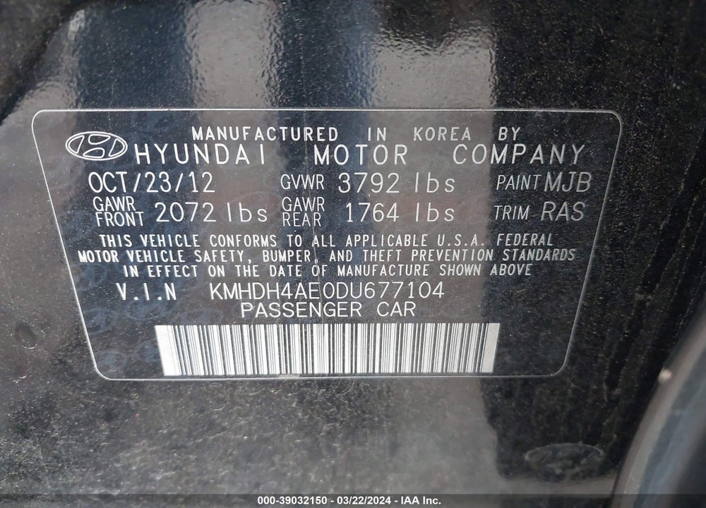 2013 HYUNDAI ELANTRA GLS VIN: KMHDH4AE0DU677104