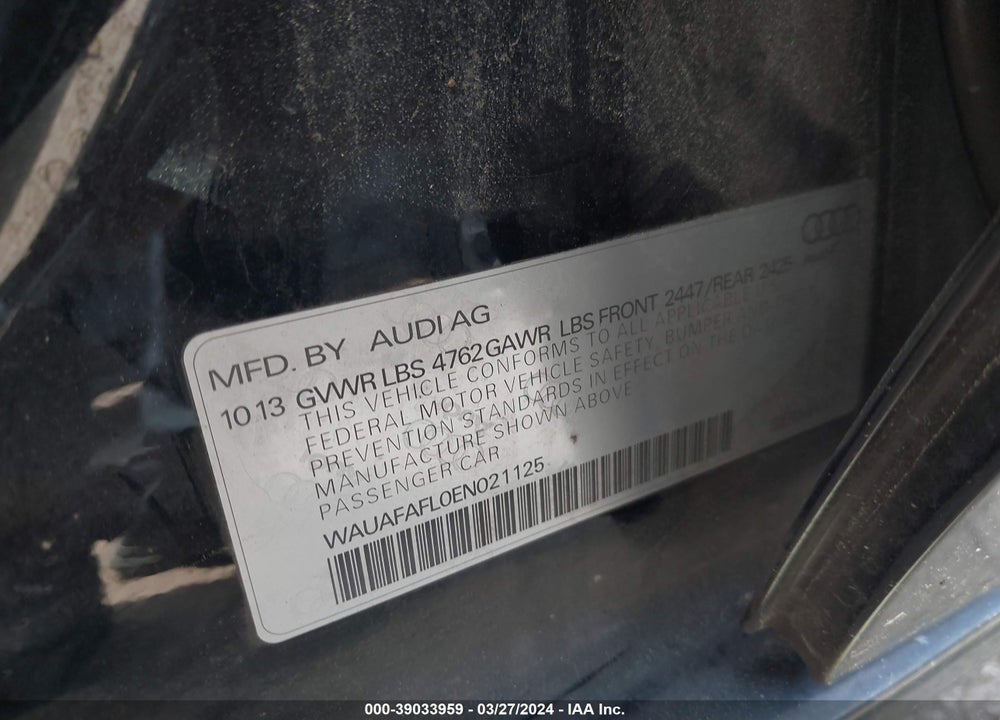 2014 AUDI A4 2.0T PREMIUM VIN: WAUAFAFL0EN021125