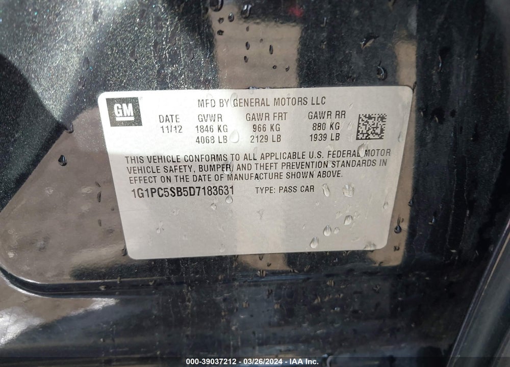 2013 CHEVROLET CRUZE 1LT AUTO VIN: 1G1PC5SB5D7183631