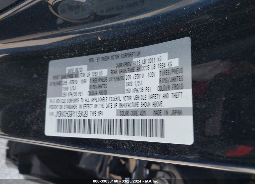 2024 MAZDA CX-90 PREFERRED PLUS VIN: JM3KKCHD9R1133429