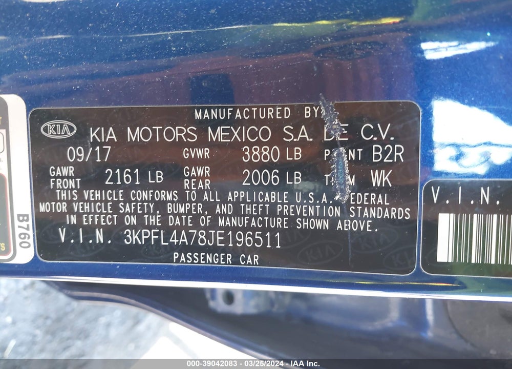 2018 KIA FORTE LX VIN: 3KPFL4A78JE196511