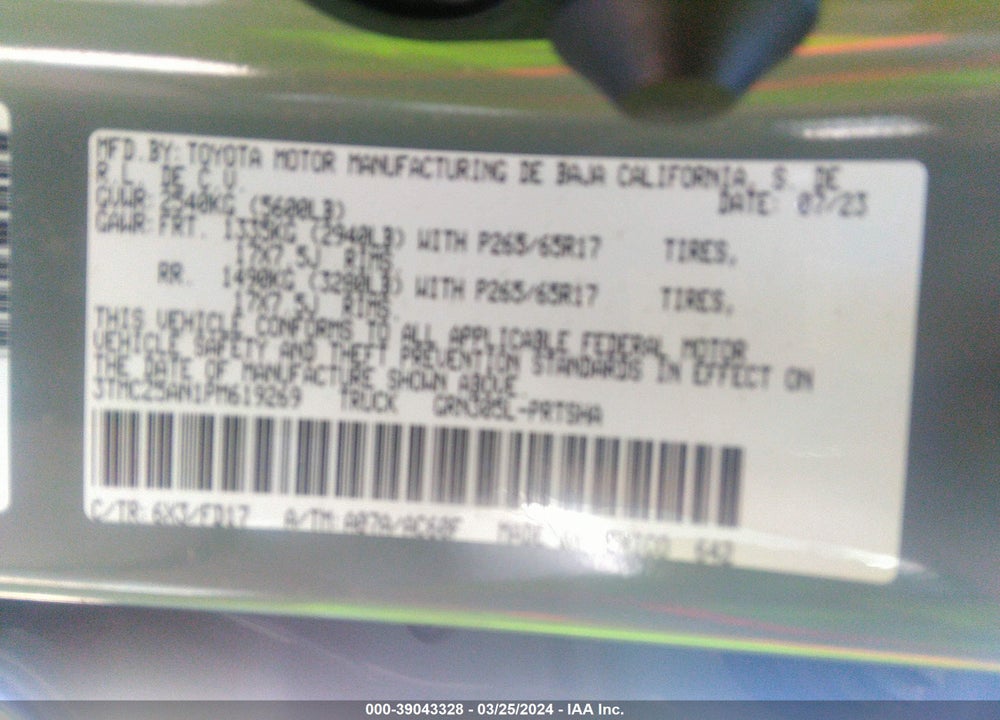 2023 TOYOTA TACOMA TRD SPORT VIN: 3TMCZ5AN1PM619269