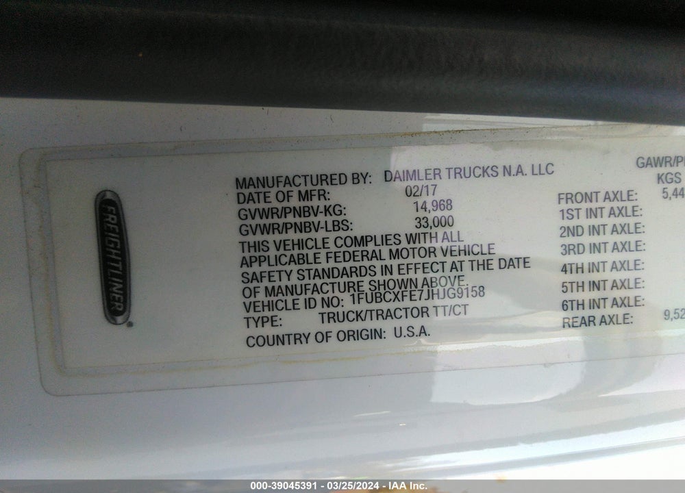 2018 FREIGHTLINER M2 106 VIN: 1FUBCXFE7JHJG9158