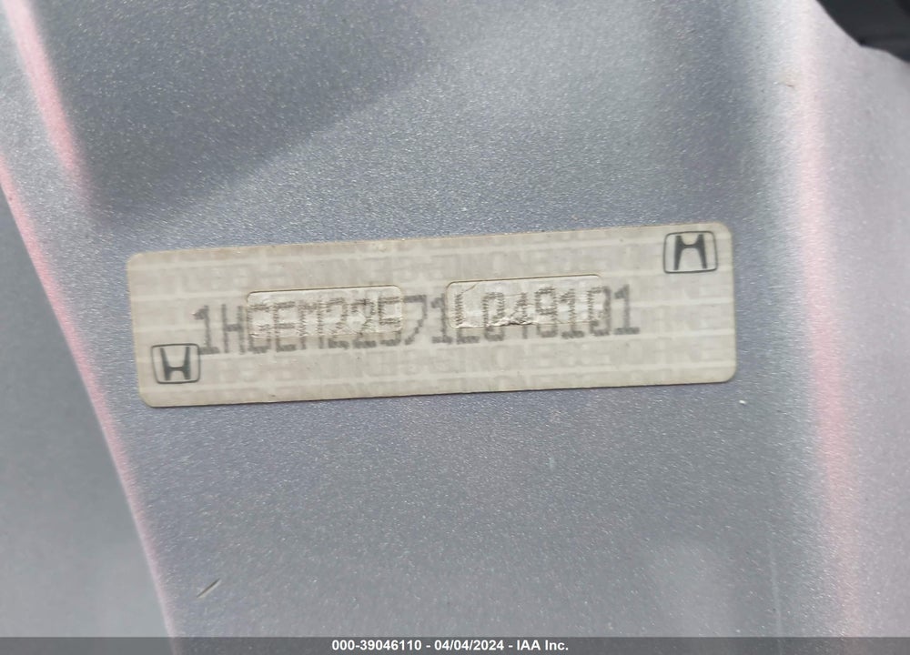 2001 HONDA CIVIC LX VIN: 1HGEM22571L049101