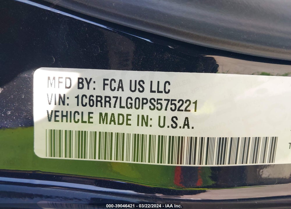 2023 RAM 1500 CLASSIC SLT 4X4 5'7 BOX VIN: 1C6RR7LG0PS575221
