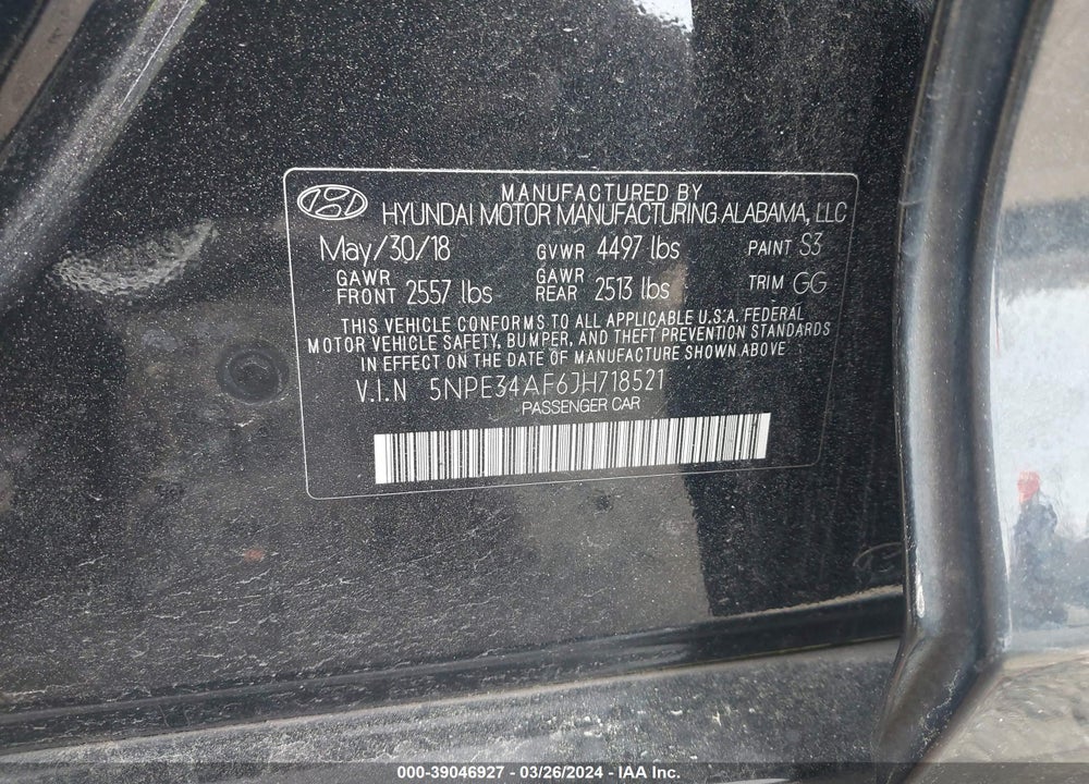 2018 HYUNDAI SONATA VIN: 5NPE34AF6JH718521