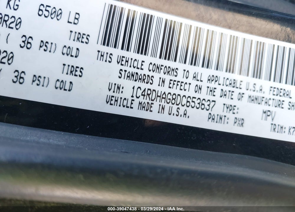 2013 DODGE DURANGO SXT VIN: 1C4RDHAG8DC653637
