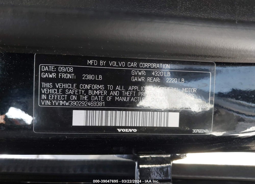 2009 VOLVO V50 2.4I VIN: YV1MW390292469381