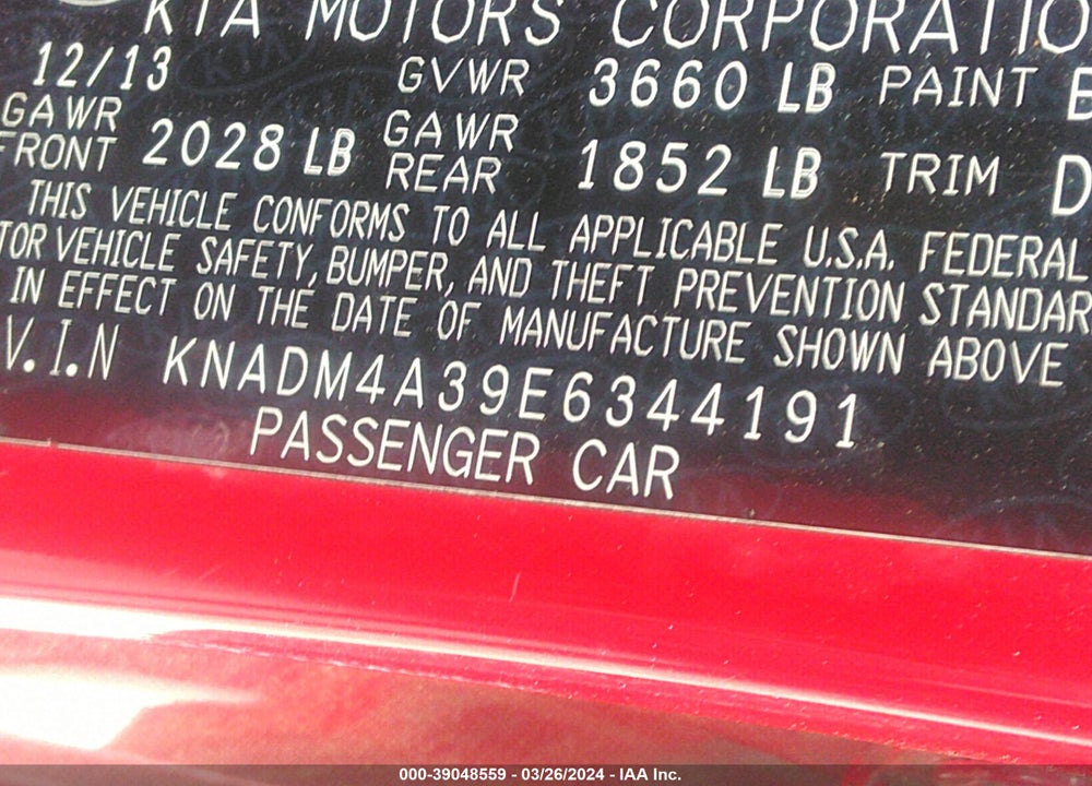 2014 KIA RIO LX VIN: KNADM4A39E6344191