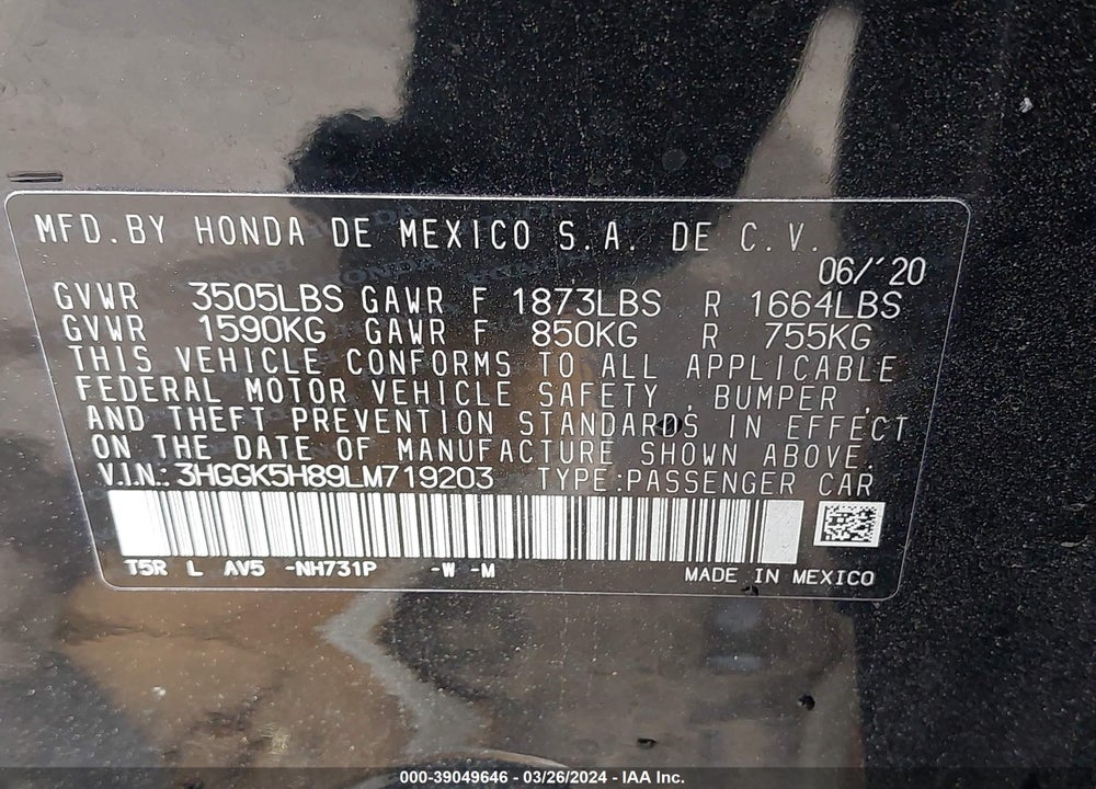 2020 HONDA FIT EX VIN: 3HGGK5H89LM719203