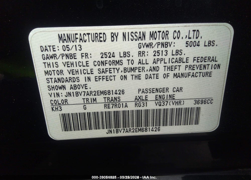 2014 INFINITI Q50 VIN: JN1BV7AR2EM681426