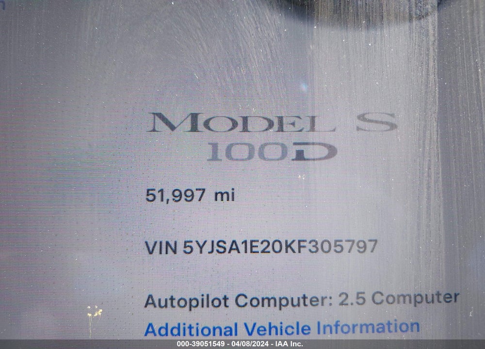 2019 TESLA MODEL S 100D/75D/LONG RANGE/STANDARD RANGE VIN: 5YJSA1E20KF305797