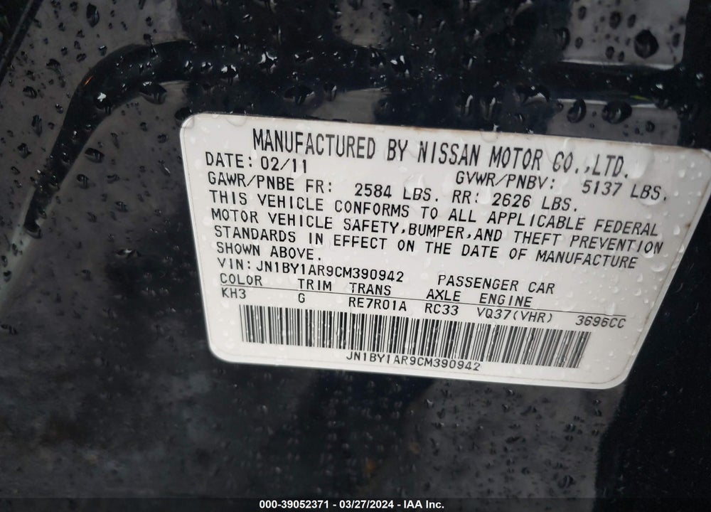 2012 INFINITI M37X VIN: JN1BY1AR9CM390942