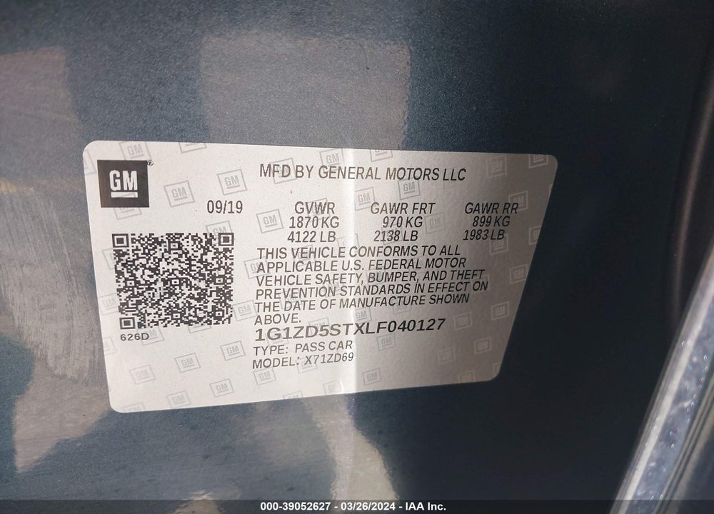 2020 CHEVROLET MALIBU FWD LT VIN: 1G1ZD5STXLF040127